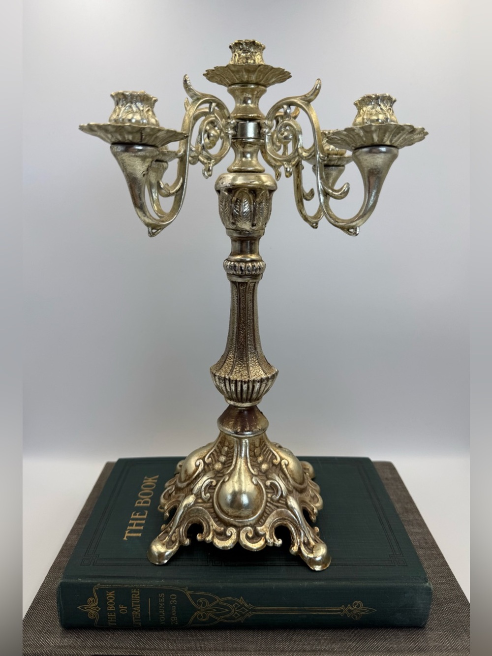 Vintage 5 Arm Metal Candelabra, Ornate, Victorian Style, Hollywood Regency